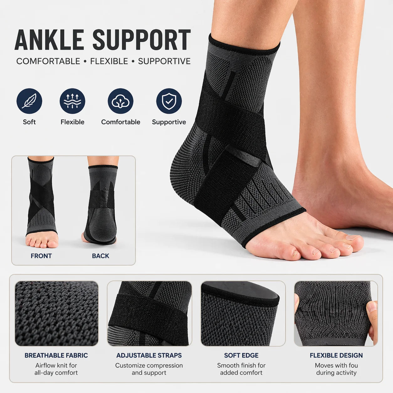 Ankle Support Brace with Adjustable Wrap – Breathable Compression Sleeve