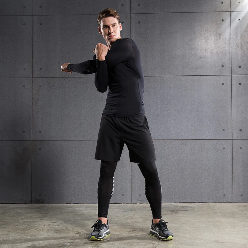 Men's Compression Long Sleeve Running Top – Quick Dry Gym Shirt