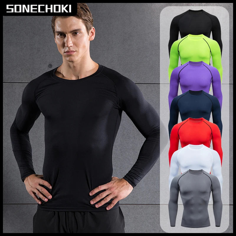 Men's Compression Long Sleeve Running Top – Quick Dry Gym Shirt