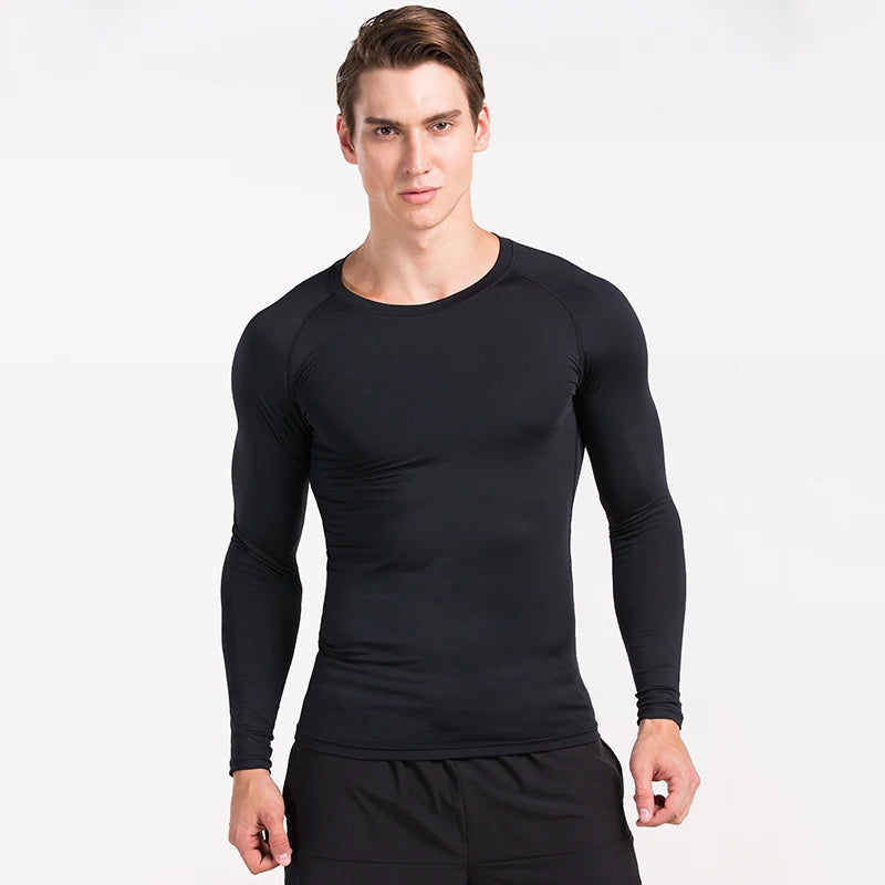 Men's Compression Long Sleeve Running Top – Quick Dry Gym Shirt